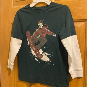 Youth Snowboarding Adventure Long Sleeve Tee - Dark Green & White